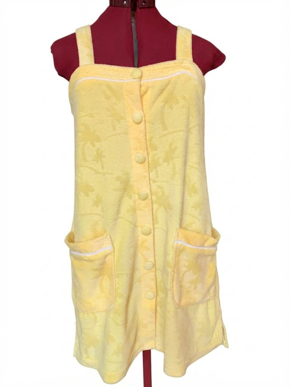 Jasmine Rose -  Pastel Yellow Palm Tree Terry Cloth Spa Dress – Size Medium